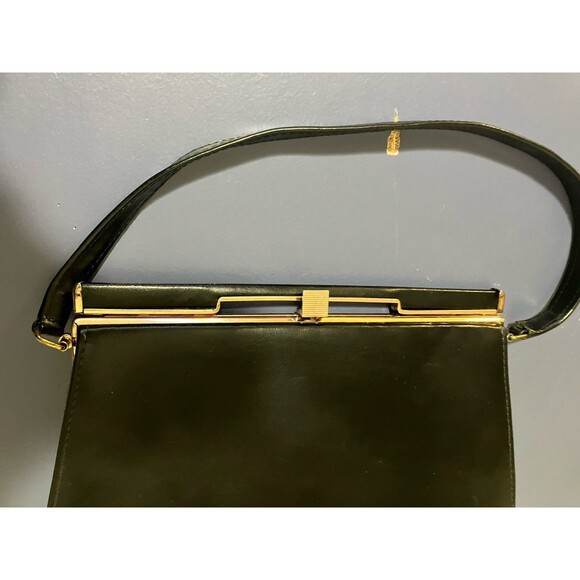 Vintage Air Step Clutch/Handbag Purse Black Faux Patent Leather metal frame MCM - Picture 8 of 16